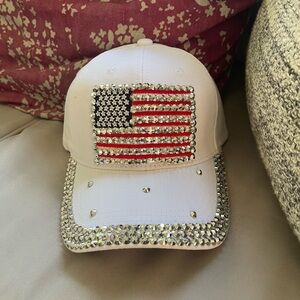 NWOT White Rhinestone Trucker Hat